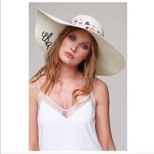 Wide Brim Floppy Sun Hat Floral Trim New Summer Vacation Tropical Beach
